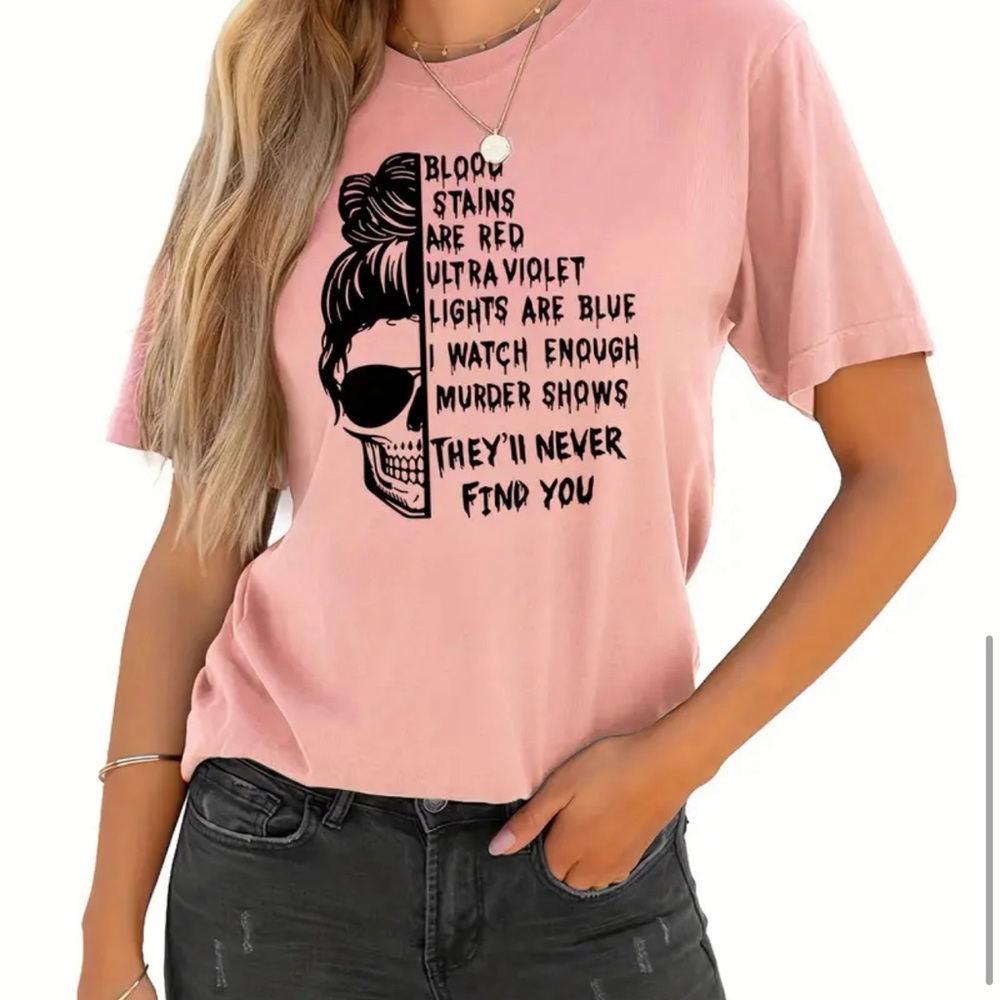 Dark humor funny pink & black short sleeves graphics t-shirt
